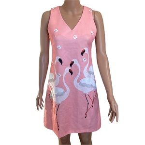 Gabby Skye Flamingo Peachy Pink White Sleeveless Dress